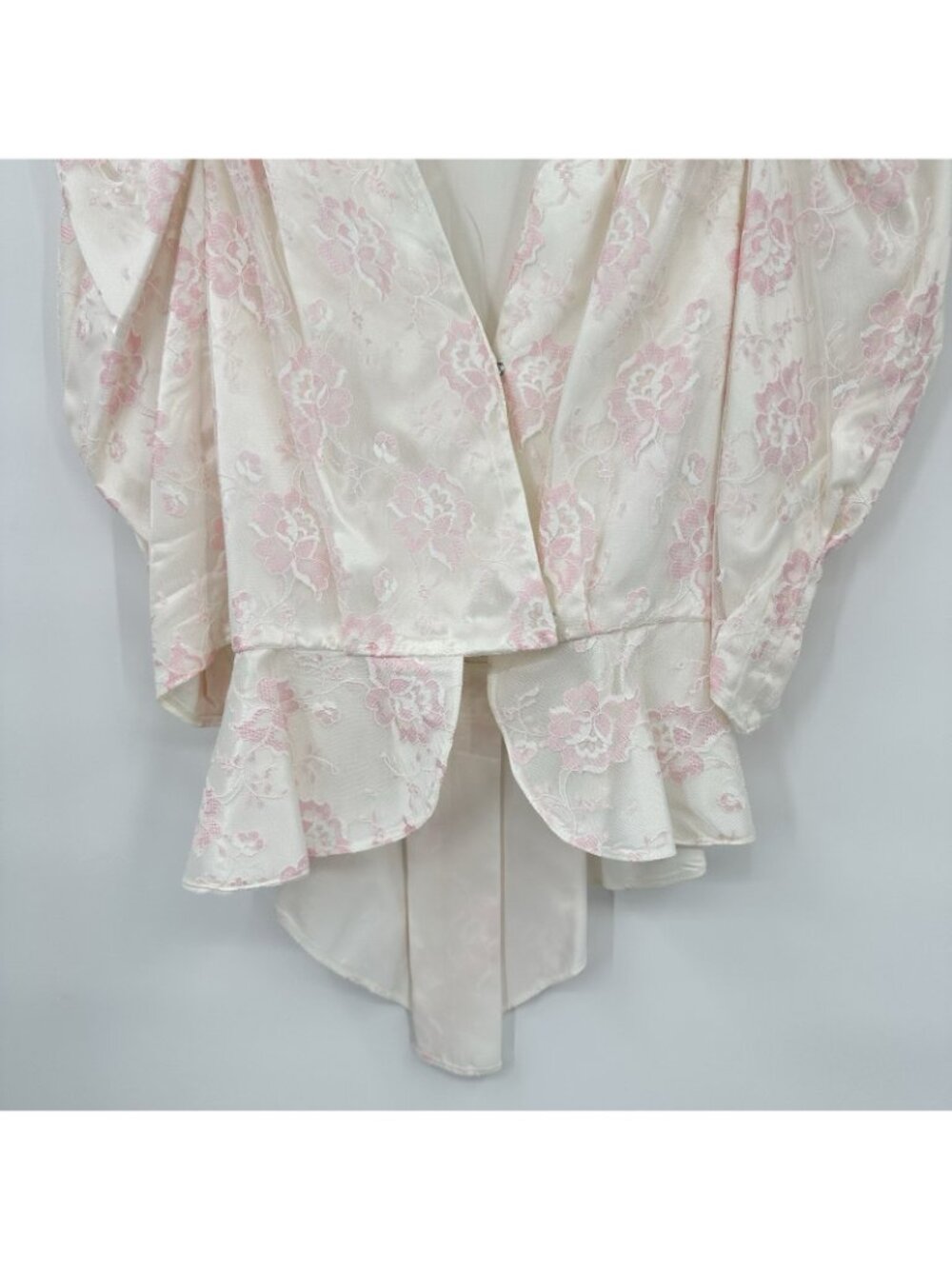 vintage 80s COQUETTE FLORAL BLOUSE XS victorian puff shoulders pink peplum retro - Picture 5 of 11
